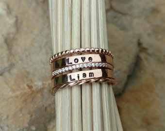 Rose Gold Name Rings Stacking Name Rings Mothers Name Ring Personalized Rings Pink Gold Name Ring New Mom Gift New Baby Gift Name Ring Set