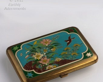Vintage brass and enamel mirror and powder compact. (cpad235)