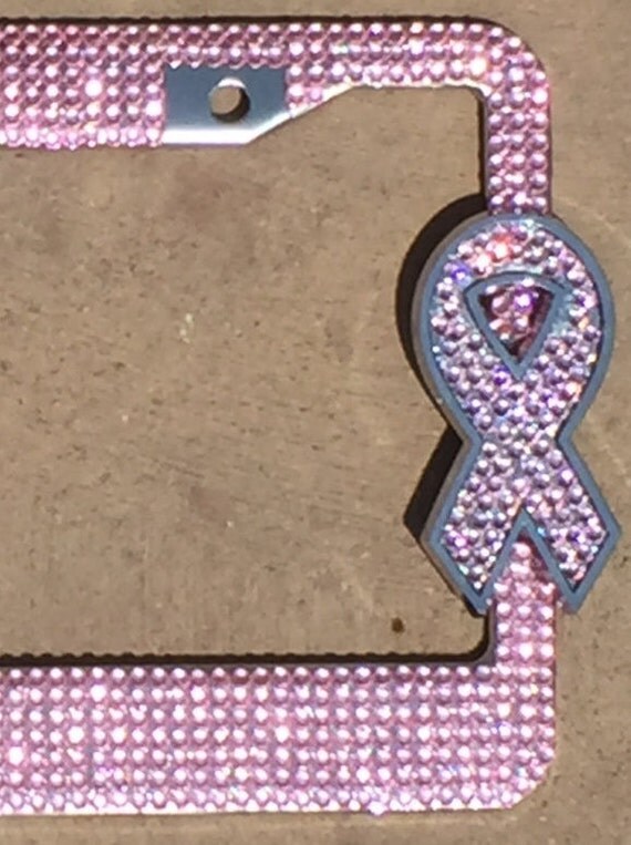 Breast Cancer Pink Ribbon Rhinestone Bling License Plate