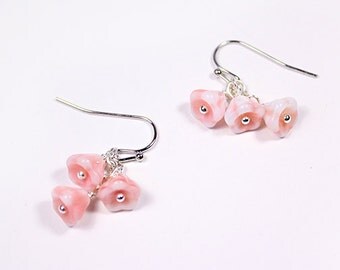 small pink earrings silver flowers jewelry blush pink gift/for/daughter womens gift cute jewelry/for/kids bell flower earrings sterling пя62