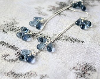 cluster earrings blue gray jewelry teardrop earrings gift/for/wife sterling silver earrings elegant gift jewelry statement earrings пя139