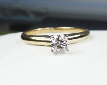 Vintage Diamond Engagement Ring 14k Gold Engagement Ring Round Diamond Ring 14k Diamond Ring Solitaire Promise Wedding Bridal Size 6