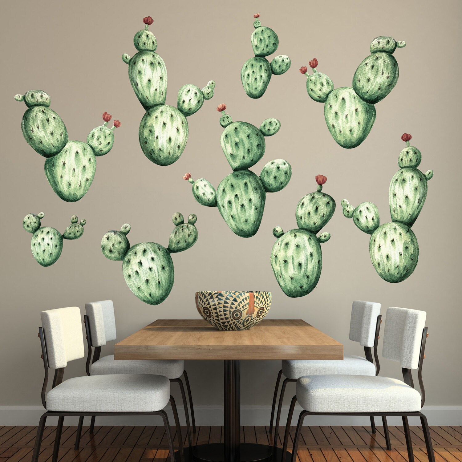 Cactus Watercolor Wall Decal Kit Succulent Wall Mural by