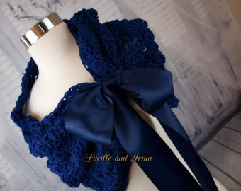 Navy Blue Bridal Shawl Wedding Shawl Bridesmaids Shoulder Wrap Navy Shrug Cowl Bridesmaids Shoulder Cover Winter Wedding Evening Wrap