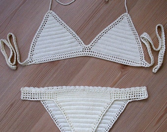 Crochet bikini, Cream Bikini, 2017 summer trends, women swimsuit, bathing suit, women swimwear, women beach wear / FORMALHOUSE