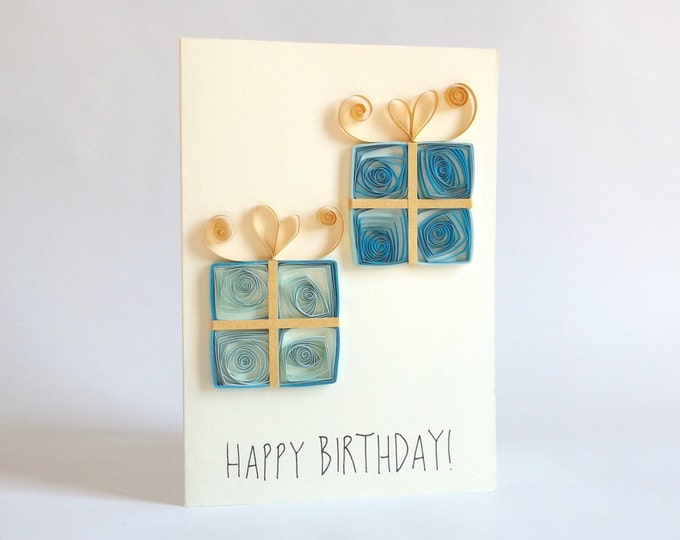 Birthday Card, Paper Quilled Card, Paper Quilling Birthday Presents, Quilled Presents, Quilling Card, Paper Quilling Card, Happy Birthday