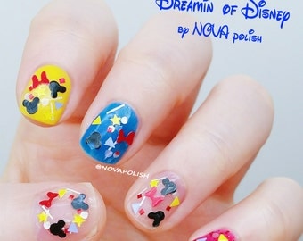 Dreamin' of Disney by NOVA polish - mickey nail polish, disney nail polish, disneyland, Mickey Mouse nail, glitter topper,minnie glitter