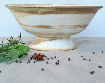 large pedestal bowl, pedestal fruit bowl, white fruit bowl, ceramic salad bowl, large ceramic bowl, rustic bowl, rustic fruit bowl