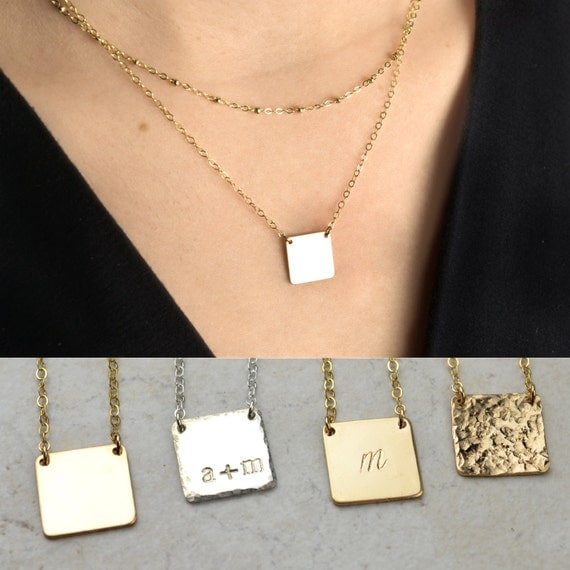Square Initial Necklace Personalized Jewelry by ShopBellsNWhistles