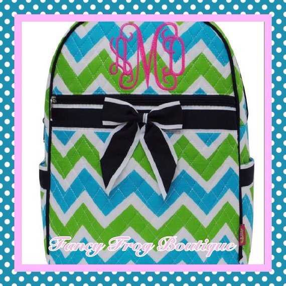 Monogrammed Chevron Quilted Backpack