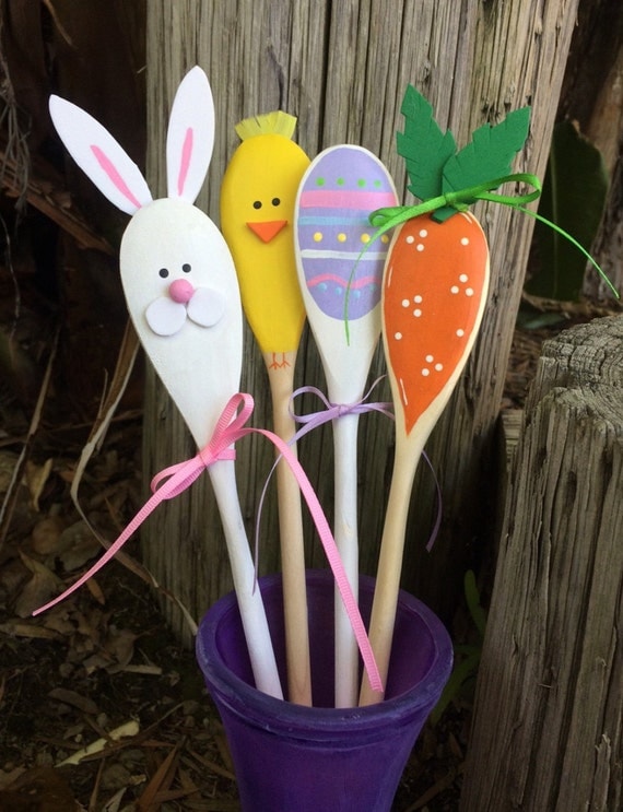 Wooden Easter Kitchen Spoons Carrot Bunny Egg by CurvesandEdges