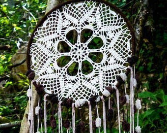 Dream catcher brown, Luxury decoration, dreams, attrape rêves, xamanism, tenture murale, decoration murale, fait main
