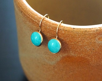 Gold Turquoise Earrings - 14K Gold Earrings - 14K Gold Drop earrings - Solid Gold Earrings - Turquoise Jewelry - Turquoise Drop Earrings