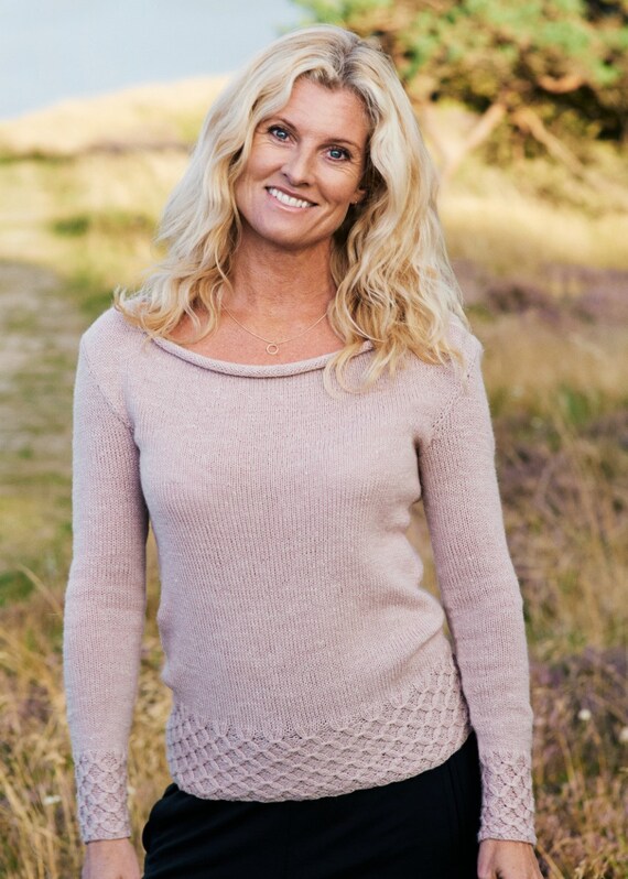 Smock knit boat neck pullover sweater PDF knitting