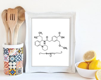 Sugar Molecule, Kitchen Ingredients, Kitchen Art, Chemistry Art, Kitchen Decor, Science Poster, 8x10 Print, 11x14 Print