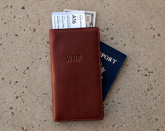 Leather Travel Passport Wallet with Free Monogram - Personalized Gift for Man Boyfriend Husband Dad Brother Grad