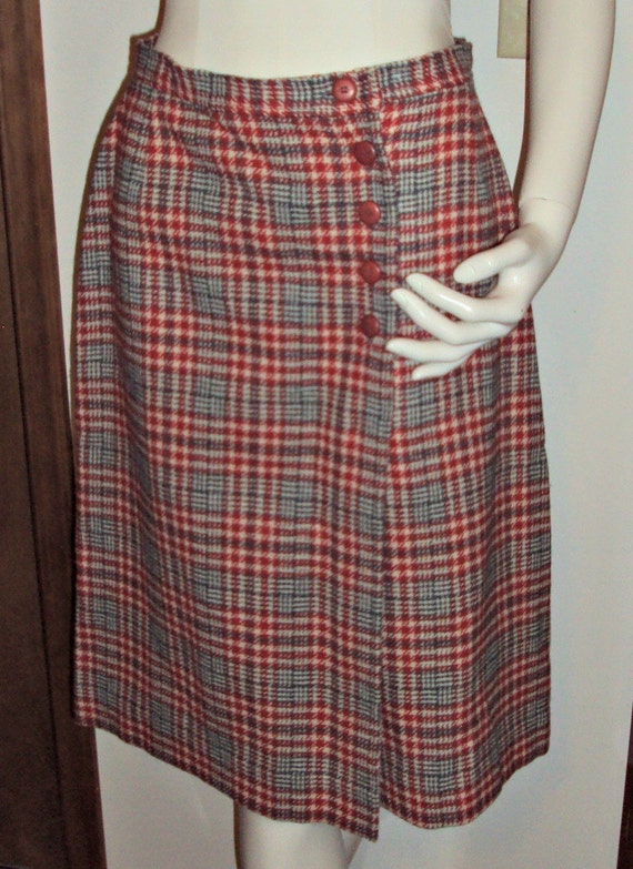 Pendleton Red Plaid A-line Wrap Skirt Wool Vintage Size 12 USA