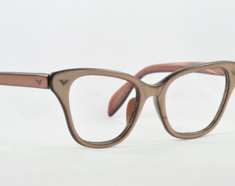 Vintage Cat Eye Glasses, Pearly Bronze, Made by Victory, Smaller Size, 1950s, 1960s
