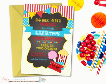 Carnival Birthday Invitation, Circus Birthday Invitation, Carnival Chalkboard Birthday Invitation, Cotton Candy, Carnival Invitation