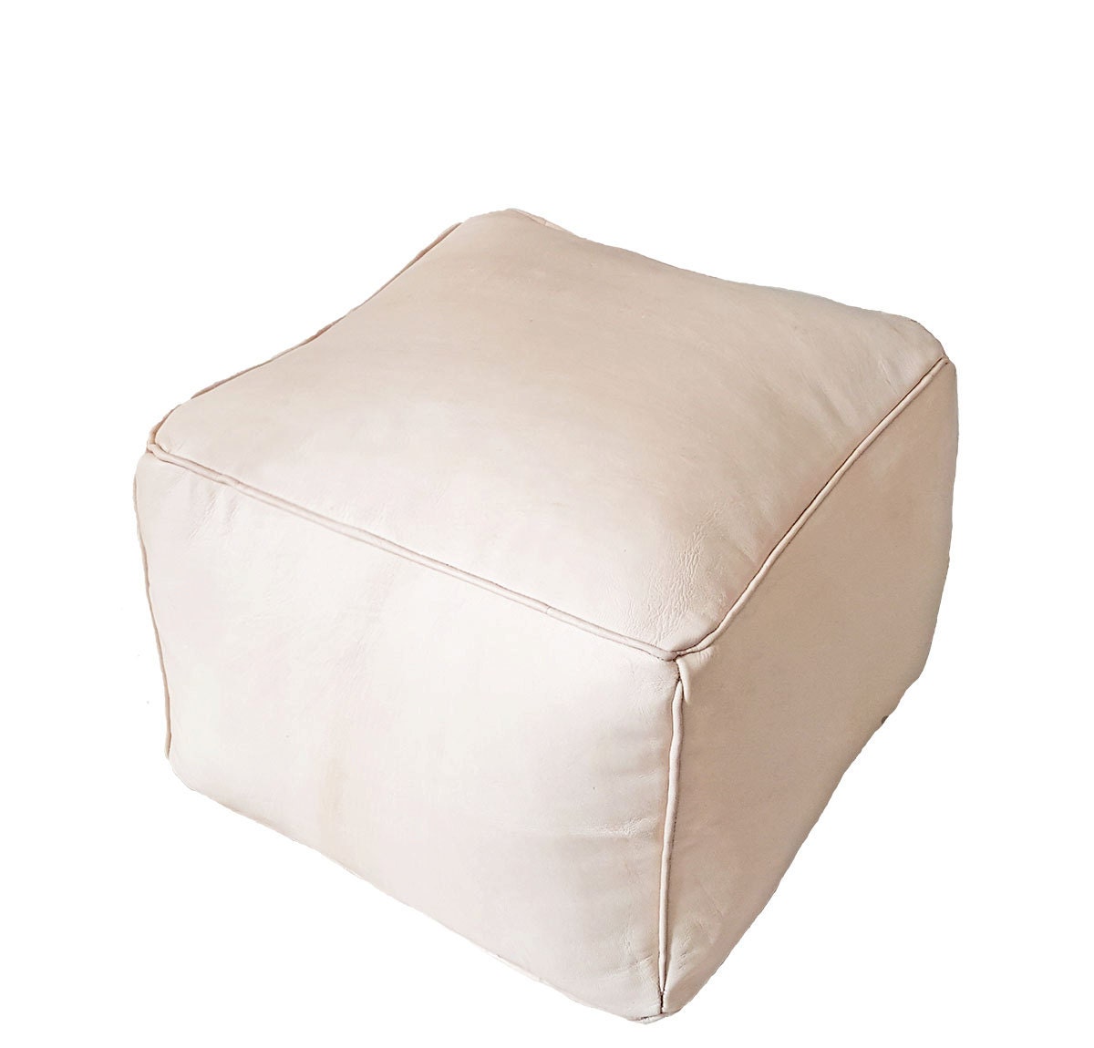 Leather Pouf Ottoman natural leather creamy beige
