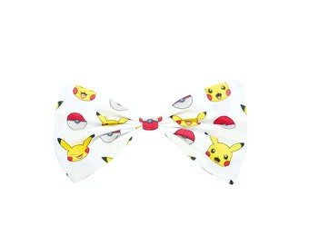 Pokeball Pikachu Large Hair Bow Clip Red, Yellow and White Pokemon Fabric Hairbow
