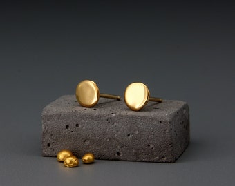 Solid 24K Gold Earrings Nuggets | Handmade Dainty Solid 24K Gold Nuggets Earrings | Solid Gold Stud Earrings