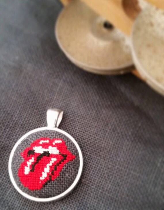 Miniature Stitch Rolling Stones Needlework Pendant Necklace