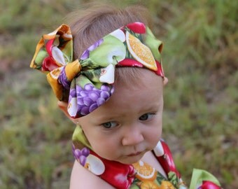 Carmen Miranda Head Wrap, Fruit Headwrap Baby, Carmen Miranda Baby Headband, Fruit Headpiece, Summer Photo Prop, Baby Photo Prop, Fruit Bow