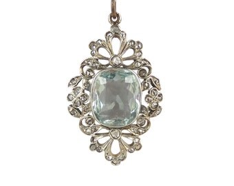 Edwardian Aquamarine Diamond Pendant, Antique Aquamarine Pendant, In 15ct Gold, Victorian Aquamarine Necklace, Antique Jewellery