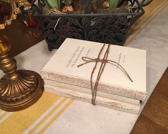 Farmhouse Decor, White Books, French Country, Neutral Books, Beige Books, Rustic Wedding Table, Distressed, Coverless Books, Rustic Painted