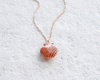 Rose Gold Seashell Locket Necklace, Sea Shell Locket Necklace, Mermaid Locket, Beach Wedding Jewelry, Rose Gold Jewelry, Valentines day gift