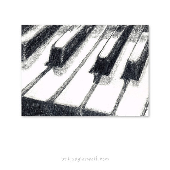 Piano Keyboard Art Print Graphite Pencil by SaylorWolfWatercolor