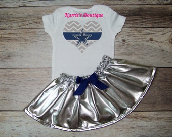 Dallas Cowboys Outfit / Onesie or Shirt + Skirt / Blue & Silver / Football / Game Day / Infant / Baby / Girl / Toddler / Custom Boutique