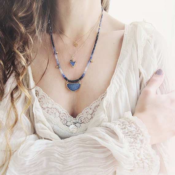 Blue Geometric Necklace - Druzy Triangle Necklace