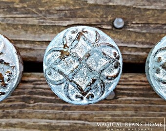 Distressed Furniture Pulls Beach Decor Beach House Rustic Blue & White Iron Knobs Dresser Hardware Shabby Chic Drawer Pulls Cabinet Knobs