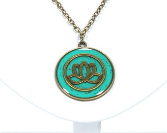 Lotus flower necklace / spiritual jewelry / lotus jewelry / flower necklace / teal jewelry / lotus / for her womens jewelry