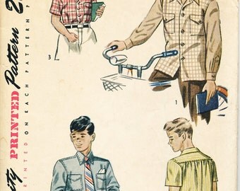 1940s Boy's Button Down Shirt Pattern Simplicity 2049 Chest 32" Boys Sz 14