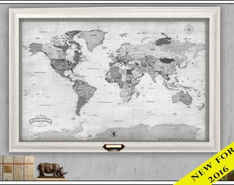 24 X 36 Map Of The World Push Pin Travel Map. Anniversary Travel Map, Wedding Map. 24x36 World Travel Map on FOAMBOARD, FRAME OPTIONAL, New Map for 2016, Map 505