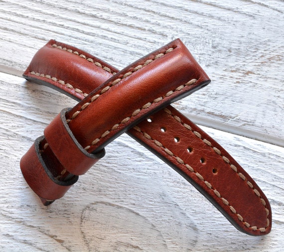 Make to order maroon leather watch strap by VladislavKostetskyi