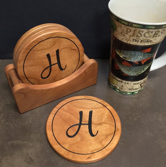 Monogrammed Coaster Set & Holder