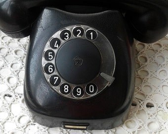 Rotary desk phone Soviet Vintage Telephone set Rotary Dial Phone Telephone Black Soviet telephone