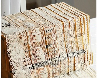 16 types Cotton Lace Fabric Trim 0.6-12.5CM- Beige Cream Floral Crochet Cotton Net Lace Ribbon Trim-- 1 Yard