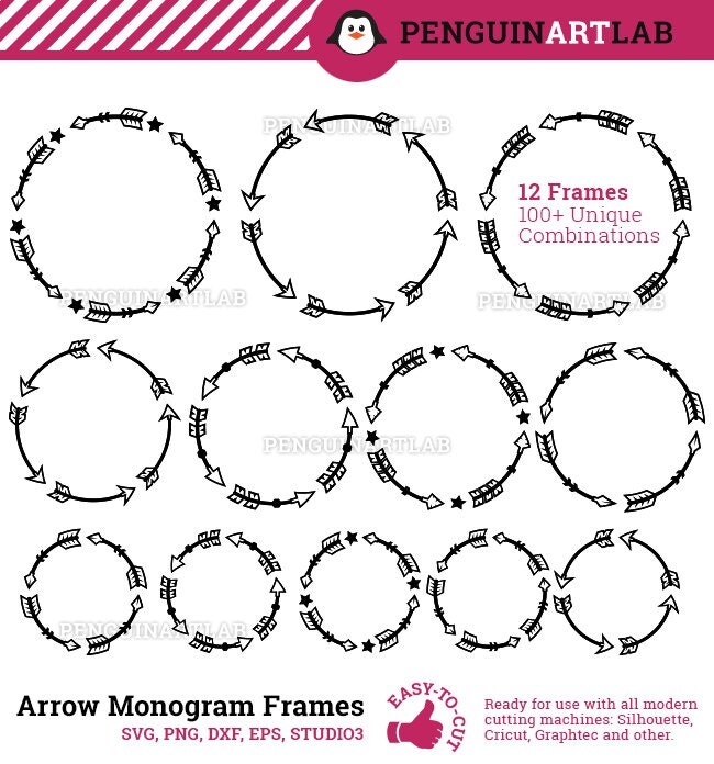 Download Arrow Circle SVG Monogram Frames Tribal Arrows Cut Files for
