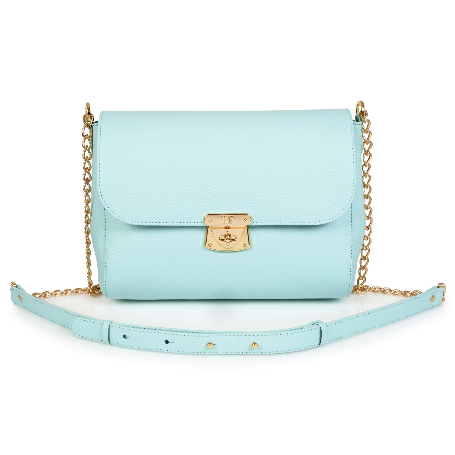 Leather Cross body Bag Light blue Leather Shoulder Bag