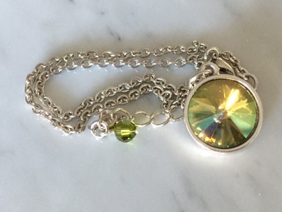 Crystal Verde Necklace, Swarovski Crystal Verde Necklace, Swarovski Verde Pendant, Green Crystal Necklace