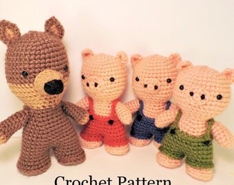 Three Pigs Crochet Pattern, Crochet Toy Pattern, Crochet Pig Pattern, Crochet Wolf Pattern, Amigurumi Pig Pattern, Crochet Doll Pattern, PDF