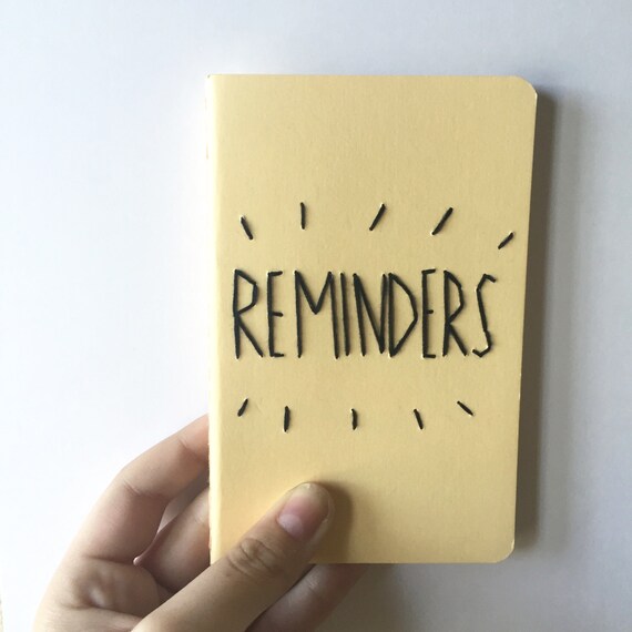 Hand Embroidered PocketSize Notebook. 'Reminders' by bedthread
