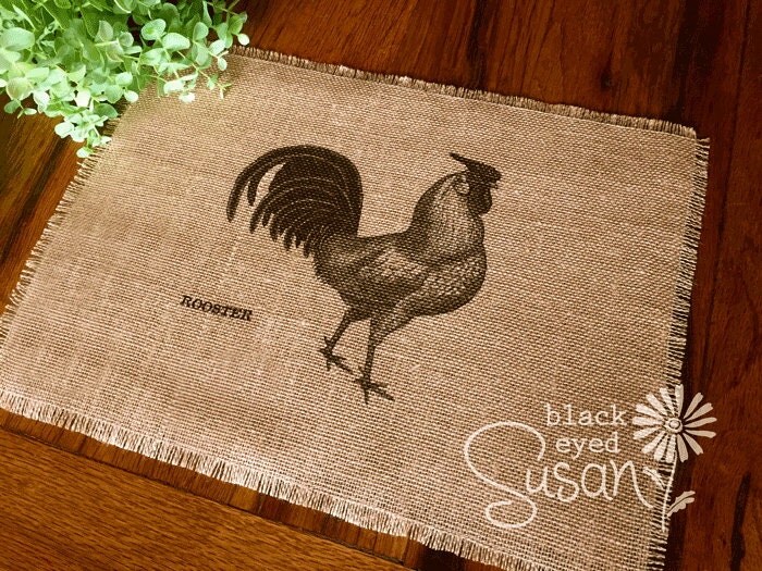 Farm Animal Placemat of Natural Burlap with Raw and Reinforced