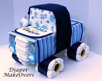 Truck Diaper Cake - Baby Boy Diaper Cake - Unique Diaper Cake - Baby Shower Gift or Centerpiece - OOAK Gift Ideas