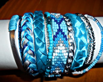 Bracelet Manchette Brésilien "lightning" Turquoise & Argent ©CloEthniK